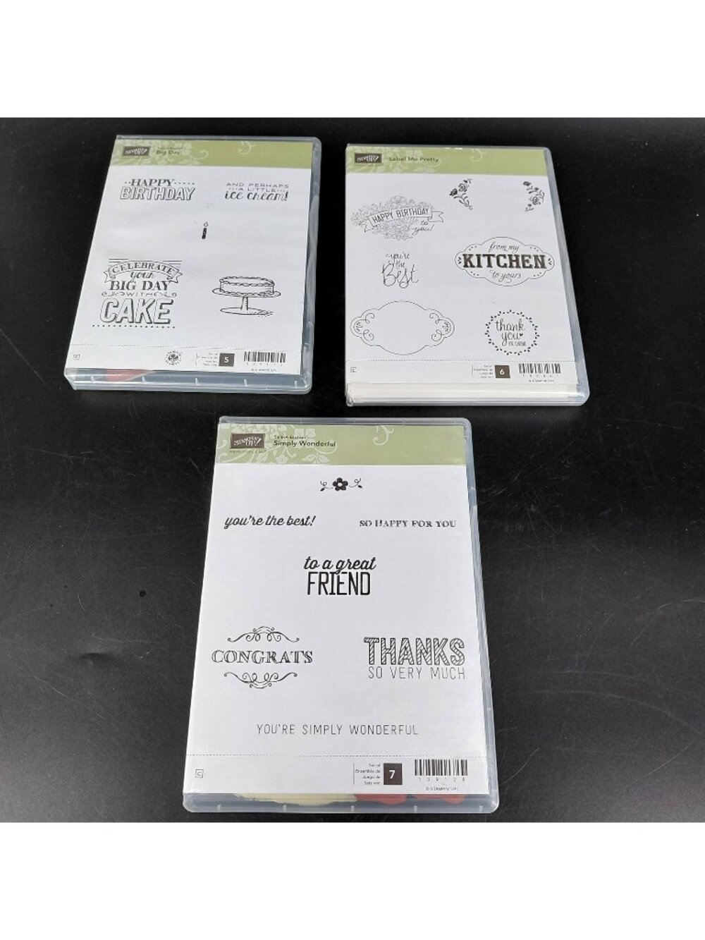 Stampin Up Cling Stamps Lot 3 Big Day Simply Wonderful Label Me Pretty Set